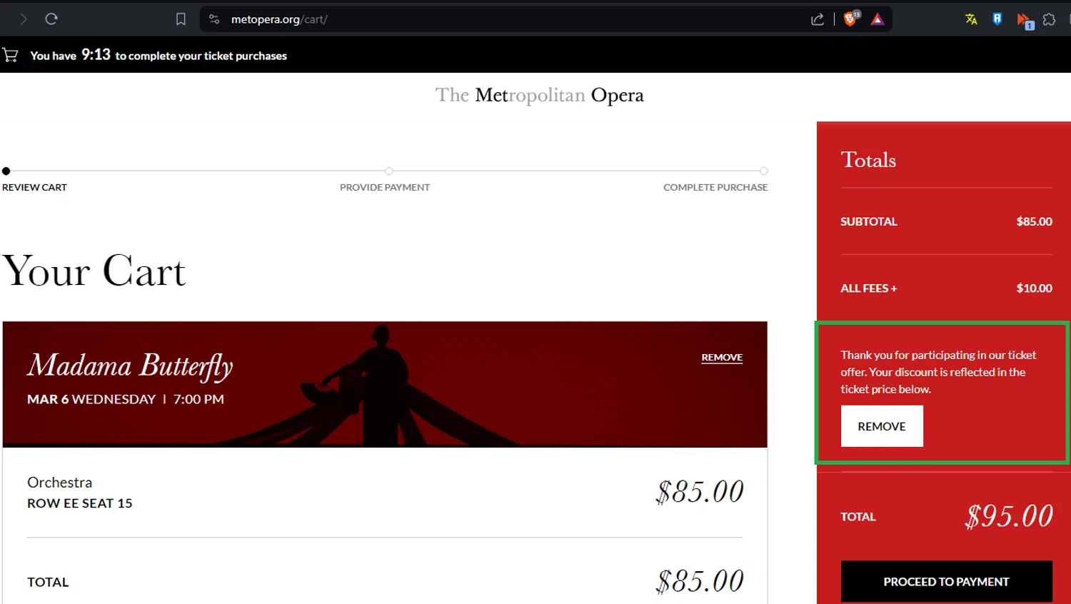 where to use Metropolitan Opera promo code box