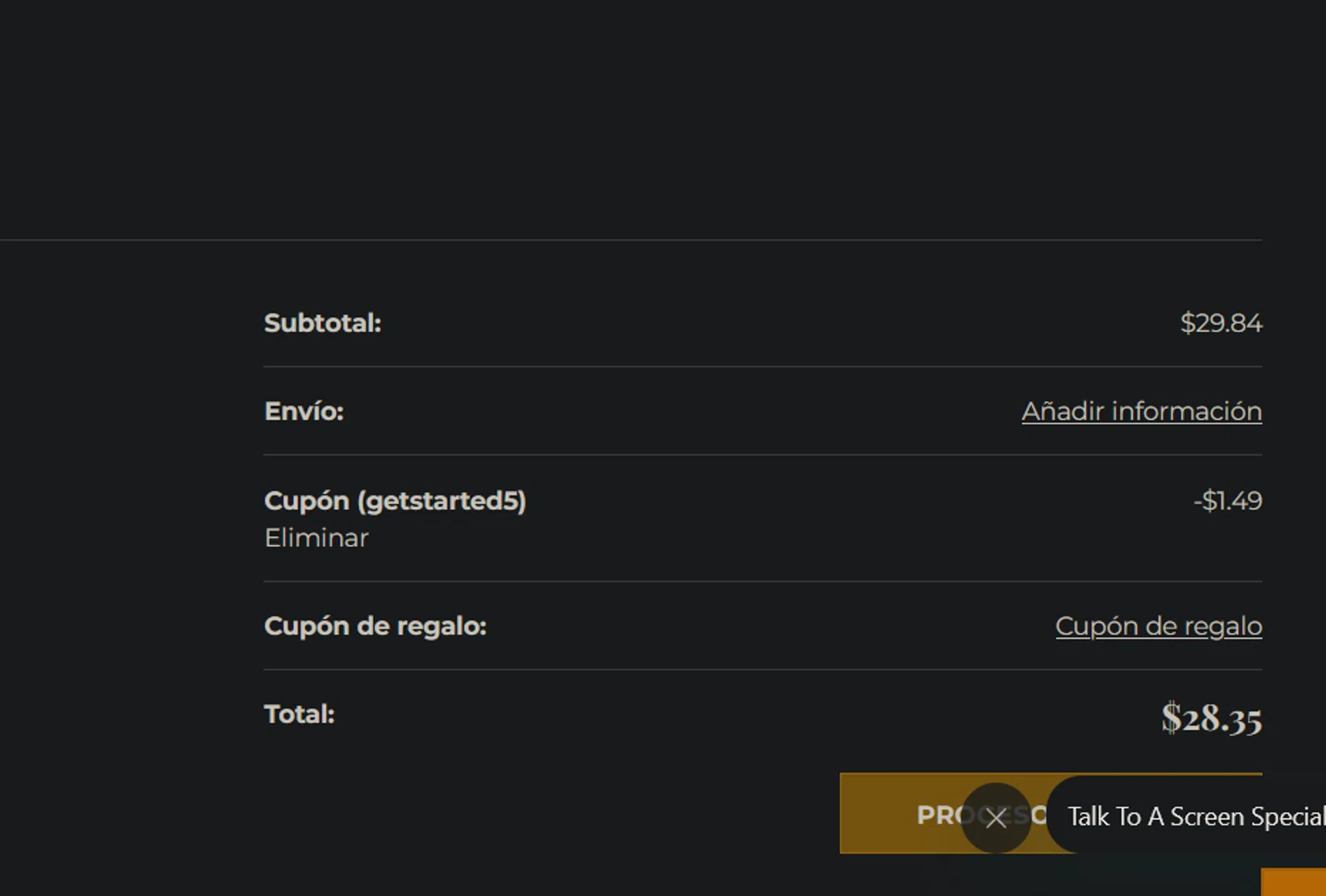 Metro Screenworks coupon code screenshot showing code getstarted5 applied at Metro Screenworks checkout page. Uploaded by SimplyCodes community member xocelot44x on Jul 20, 2025