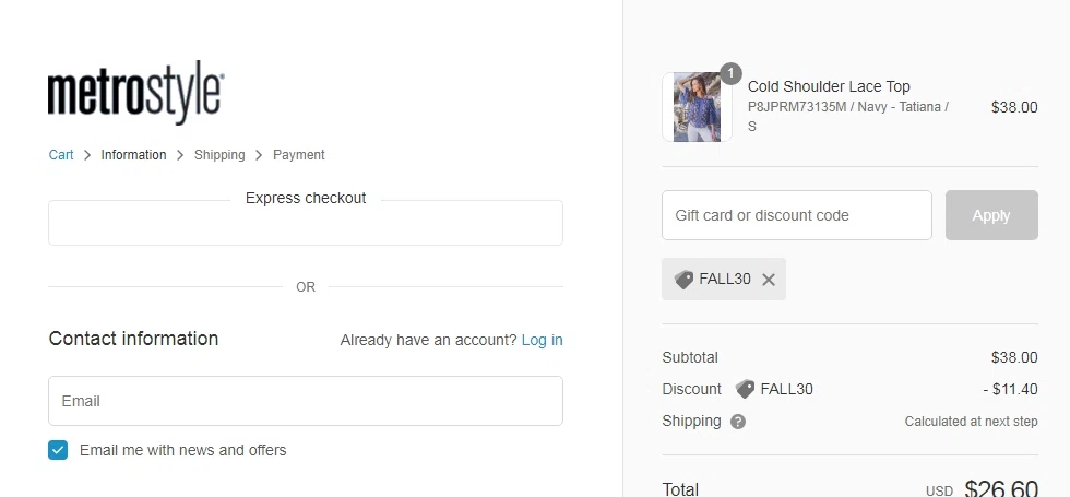 Metrostyle checkout page showing Metrostyle promo code box | Screenshot taken by SimplyCodes community member on Jun 13, 2022