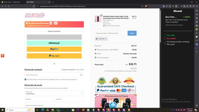 Mewaii checkout page showing Mewaii discount code box | Screenshot taken by SimplyCodes community member on Sep 2, 2025