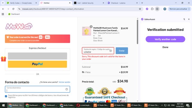 Mewaii checkout page showing Mewaii discount code box | Screenshot taken by SimplyCodes community member on Aug 26, 2025