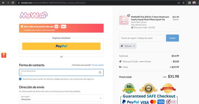 Mewaii checkout page showing Mewaii discount code box | Screenshot taken by SimplyCodes community member on Sep 4, 2025