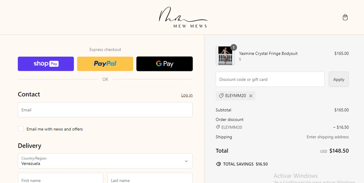 where to use Mew Mews promo code box