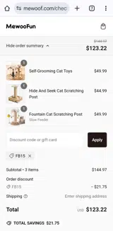 FB15 coupon verification screenshot