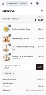 LAYLA coupon verification screenshot