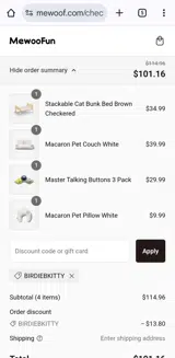 BIRDIEBKITTY coupon verification screenshot