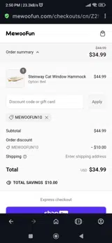Mewoofun10 coupon verification screenshot