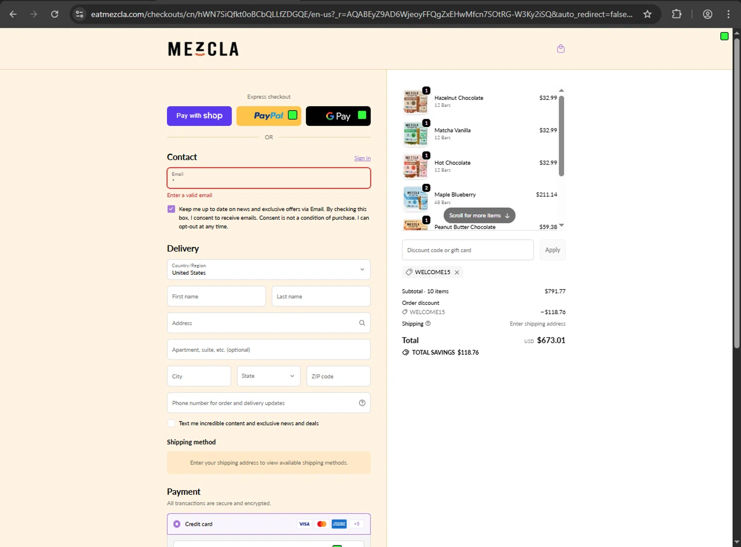 Mezcla checkout page showing Mezcla promo code box | Screenshot taken by SimplyCodes community member on Jan 10, 2026
