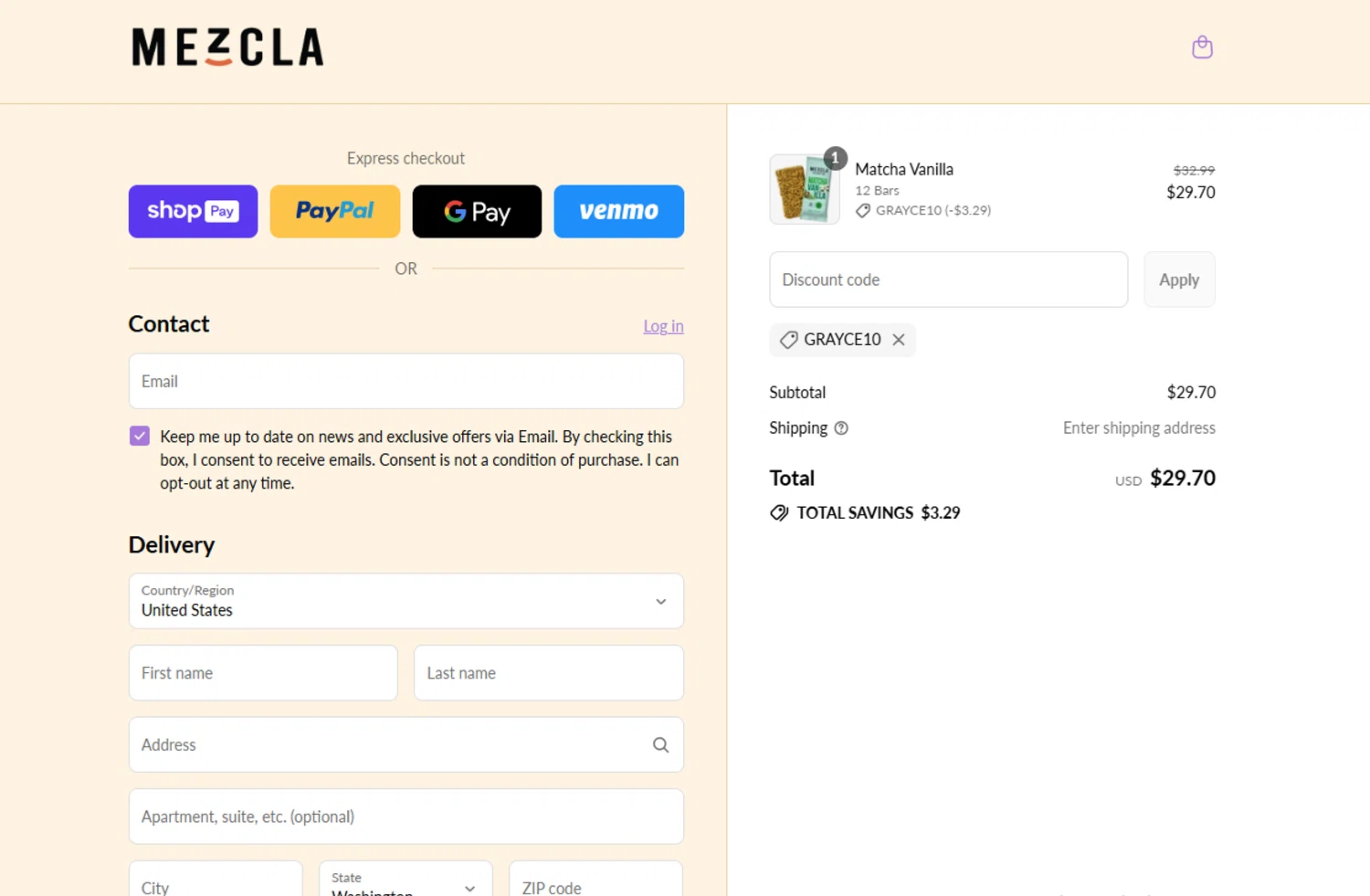 Mezcla promo code screenshot showing code Grayce10 applied at Mezcla checkout page. Uploaded by SimplyCodes community member SavvyLegend1586 on Aug 3, 2025