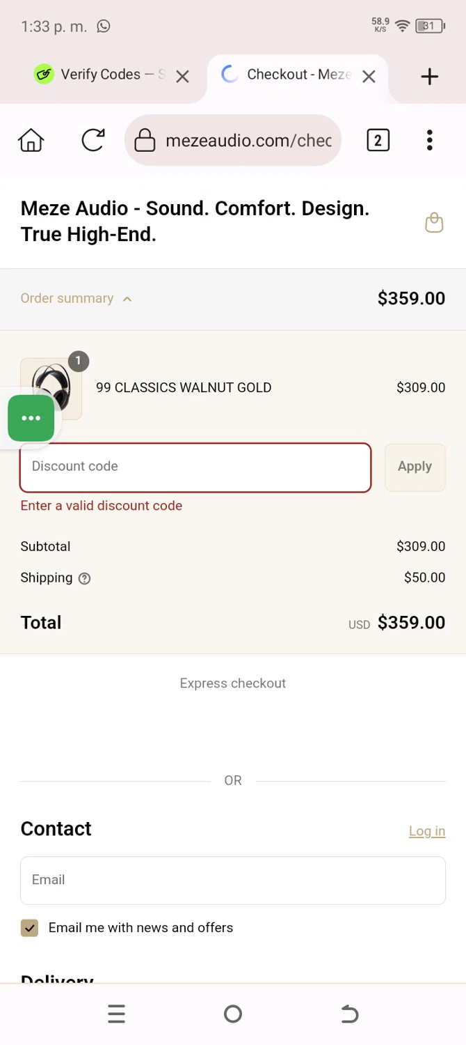 Meze Audio discount code screenshot showing code AMY20 applied at Meze Audio checkout page. Uploaded by SimplyCodes community member SavingsWarden235 on Jul 21, 2025