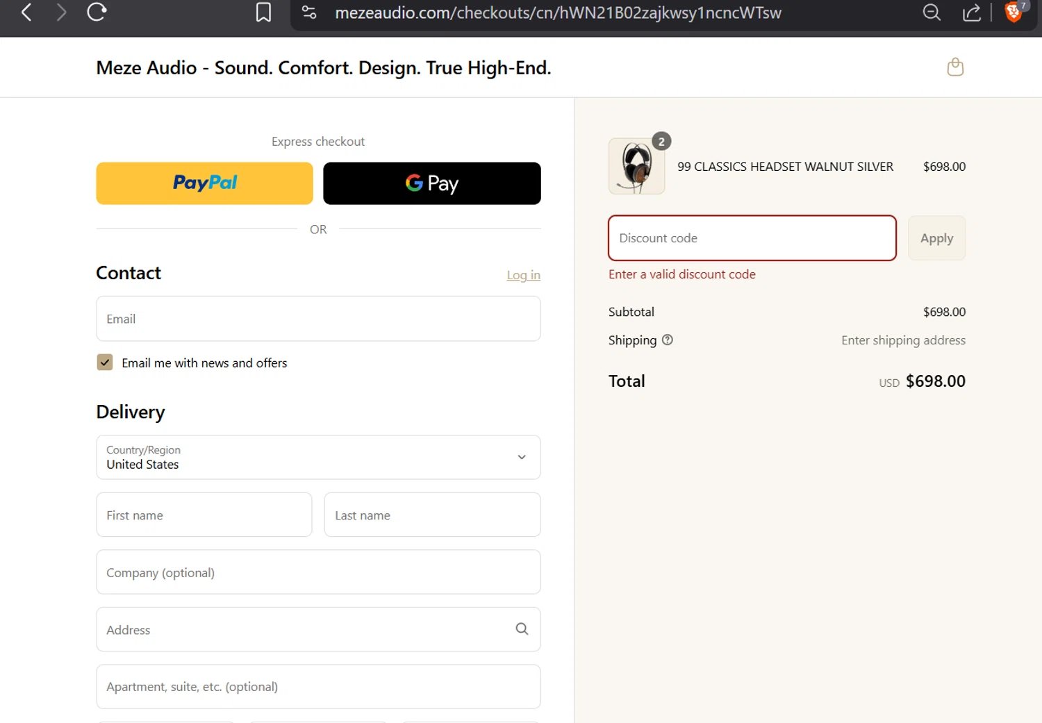 Meze Audio discount code screenshot showing code CEWPINS applied at Meze Audio checkout page. Uploaded by SimplyCodes community member GloriousTitan3094 on Aug 20, 2025