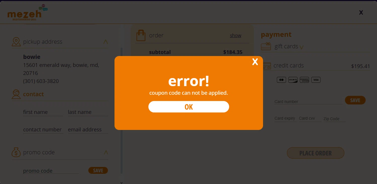 Mezeh coupon code screenshot showing code TAKE10 applied at Mezeh checkout page. Uploaded by SimplyCodes community member ValiantWarden3907 on Jun 22, 2025