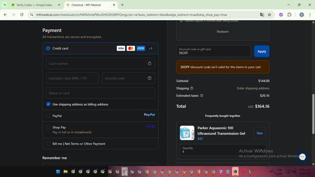 MFI Medical checkout page showing MFI Medical discount code box | Screenshot taken by SimplyCodes community member on Sep 9, 2025