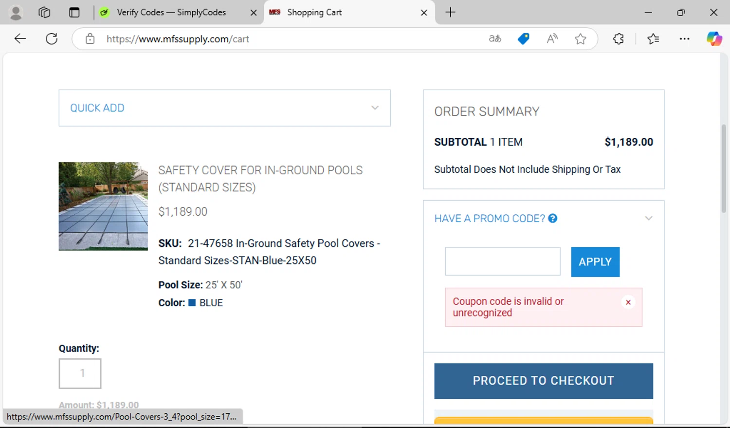 MFS Supply promo code screenshot showing code WINTER15OF applied at MFS Supply checkout page. Uploaded by SimplyCodes community member Franklin1 on Jan 6, 2025