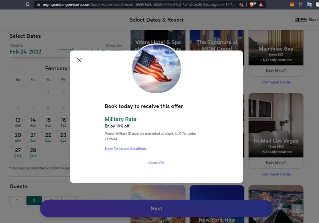 MGM Grand checkout page showing MGM Grand promo code box | Screenshot taken by SimplyCodes community member on Feb 11, 2022