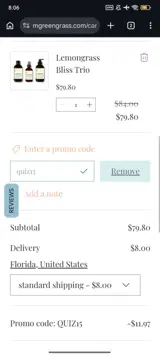 QUIZ15 coupon verification screenshot