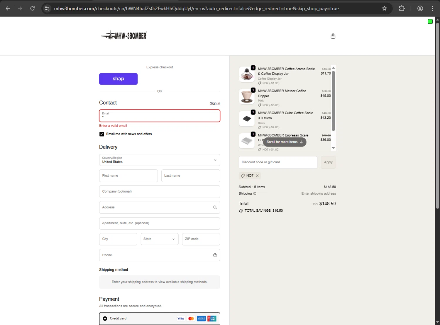 MHW-3BOMBER discount code screenshot showing code No7 applied at MHW-3BOMBER checkout page. Uploaded by SimplyCodes community member VictoriousDefender1681 on Oct 30, 2025