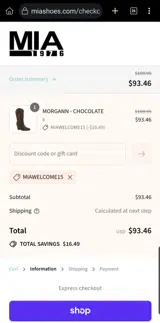 Miawelcome15 coupon verification screenshot