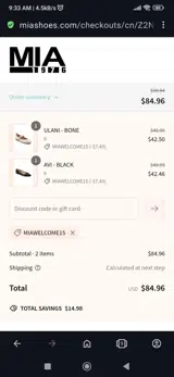 Miawelcome15 coupon verification screenshot