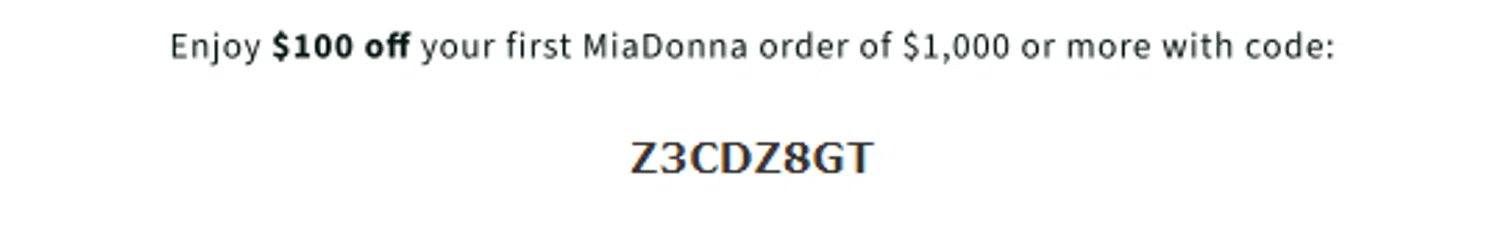 Mia Donna promo code screenshot showing code Z3CDZ8GT applied at Mia Donna checkout page. Uploaded by SimplyCodes community member Alofoke on Dec 24, 2025