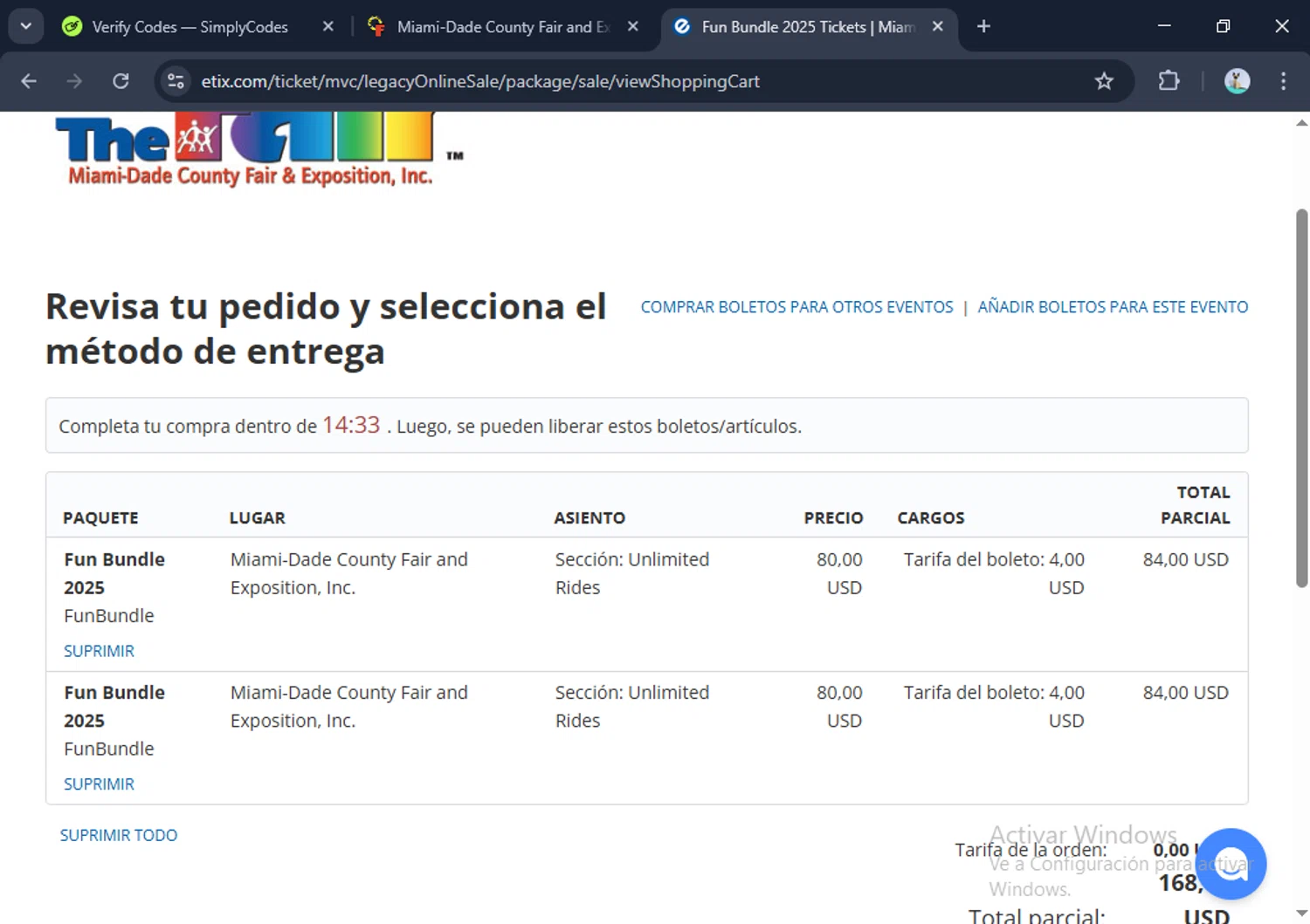 Miami-Dade County Fair and Exposition promo code screenshot showing code EASTER applied at Miami-Dade County Fair and Exposition checkout page. Uploaded by SimplyCodes community member toti2222 on Mar 29, 2025