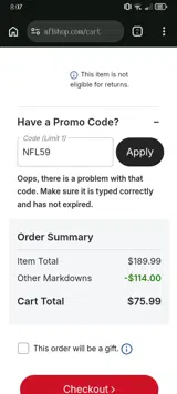 Miami Dolphins coupon verification screenshot