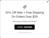 DEFEND coupon verification screenshot