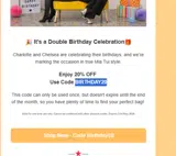 BIRTHDAY20 coupon verification screenshot