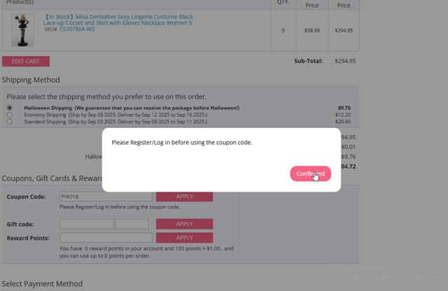 Miccostumes checkout page showing Miccostumes coupon code box | Screenshot taken by SimplyCodes community member on Sep 2, 2025