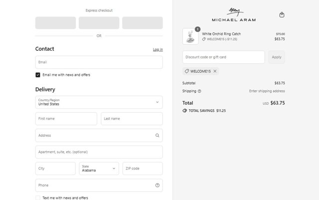 Michael Aram checkout page showing Michael Aram discount code box | Screenshot taken by SimplyCodes community member on Aug 12, 2025