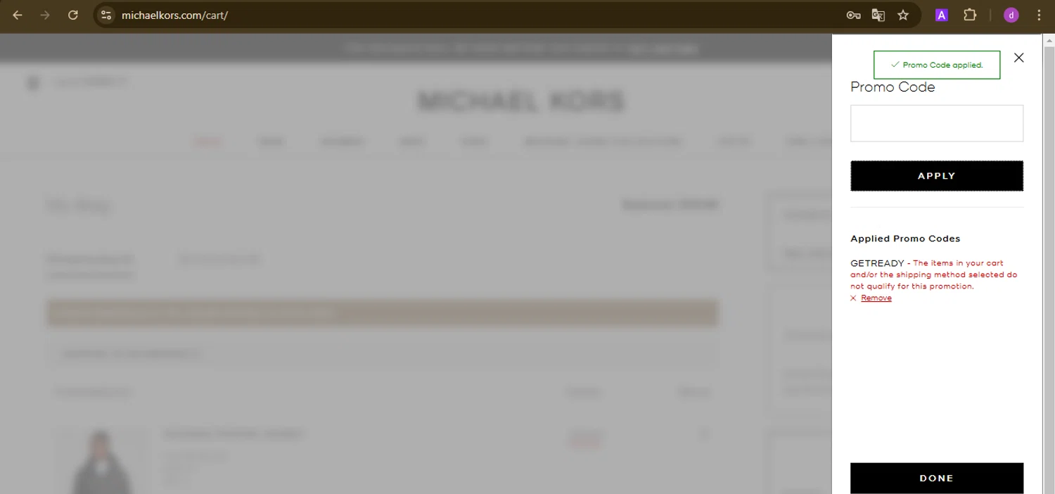 where to use Michael Kors promo code box