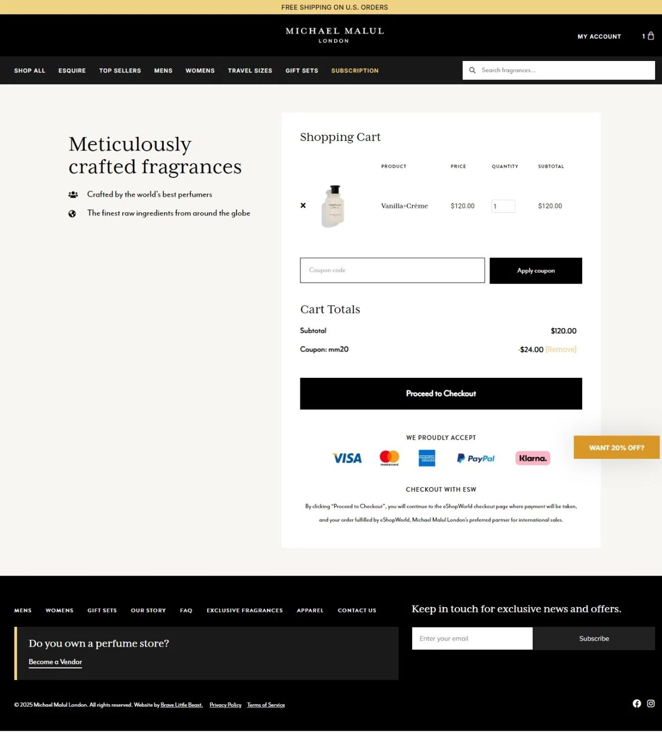 Michael Malul coupon code screenshot showing code MM20 applied at Michael Malul checkout page. Uploaded by SimplyCodes community member Tragedy on Feb 8, 2025