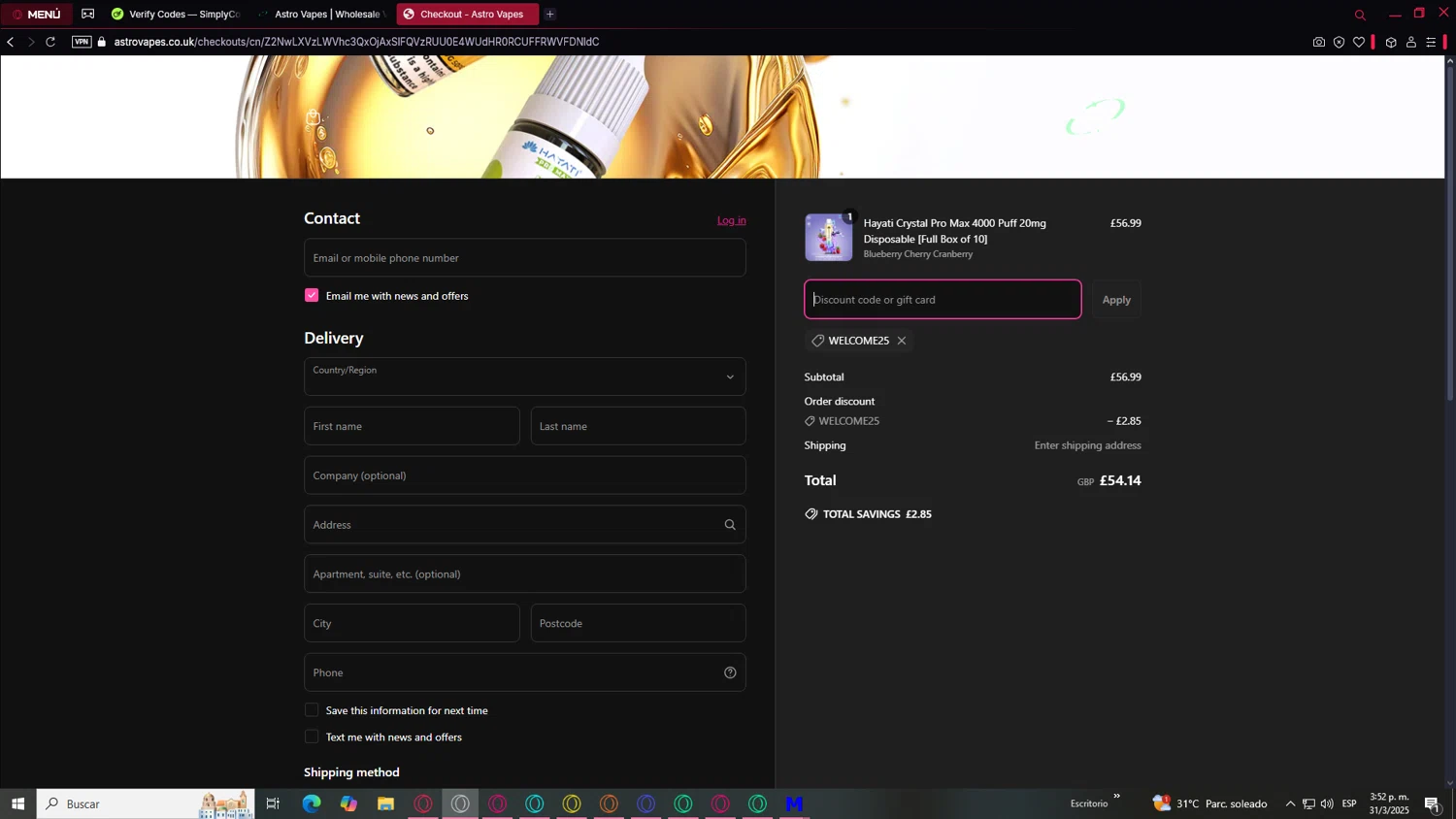 Miche Beauty discount code screenshot showing code WELCOME20 applied at Miche Beauty checkout page. Uploaded by SimplyCodes community member MightySentinel3018 on Mar 31, 2025