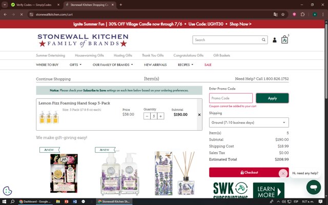 Michel Design Works checkout page showing Michel Design Works promo code box | Screenshot taken by SimplyCodes community member on Jul 6, 2025