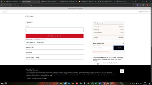 Michele checkout page showing Michele promo code box | Screenshot taken by SimplyCodes community member on Feb 12, 2025