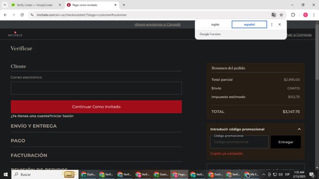 Michele checkout page showing Michele promo code box | Screenshot taken by SimplyCodes community member on Feb 13, 2025