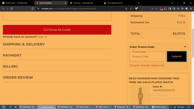 Michele checkout page showing Michele promo code box | Screenshot taken by SimplyCodes community member on Apr 4, 2025