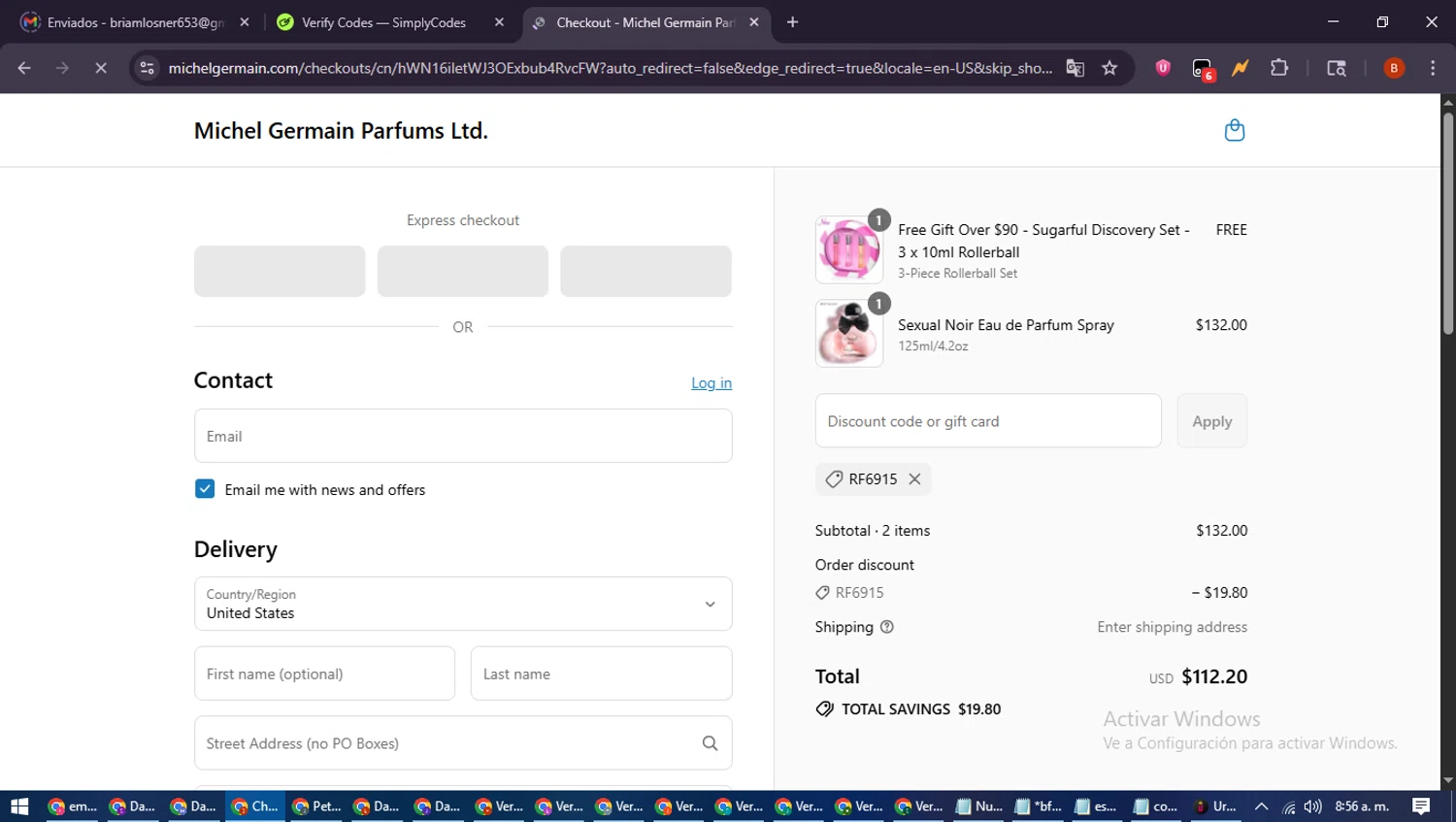 Michel Germain promo code screenshot showing code RF6915 applied at Michel Germain checkout page. Uploaded by SimplyCodes community member DiscountExpert6435 on Jul 27, 2025