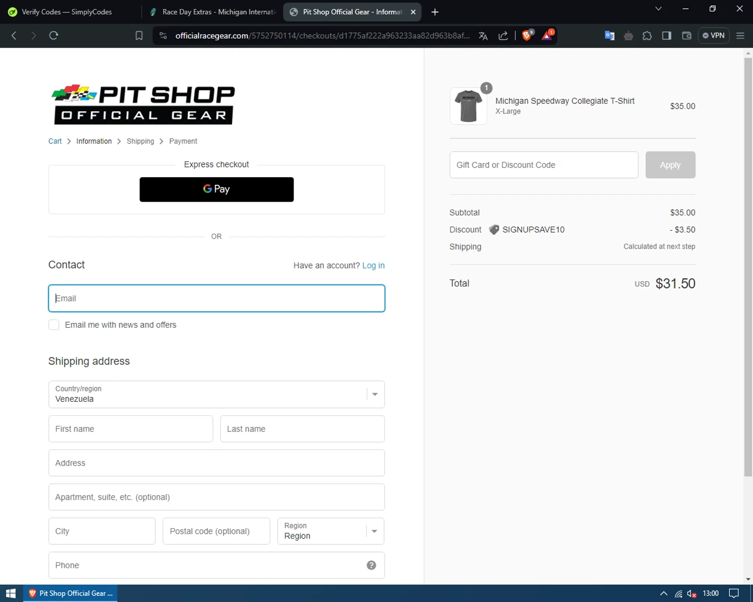 Michigan International Speedway checkout page showing Michigan International Speedway discount code box | Screenshot taken by SimplyCodes community member on Apr 14, 2024