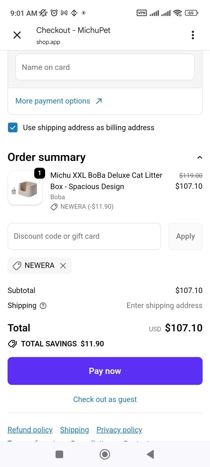 MichuPet promo code screenshot showing code Newera applied at MichuPet checkout page. Uploaded by SimplyCodes community member Mongomery on Jun 5, 2026