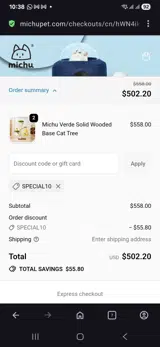 MichuPet coupon verification screenshot