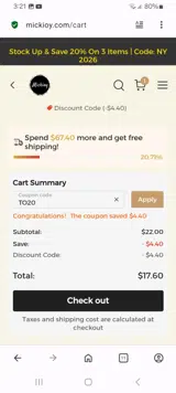 TO20 coupon verification screenshot