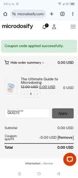 Microdosify coupon verification screenshot