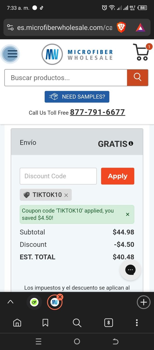 Microfiber Wholesale checkout page showing Microfiber Wholesale discount code box | Screenshot taken by SimplyCodes community member on Jun 1, 2024