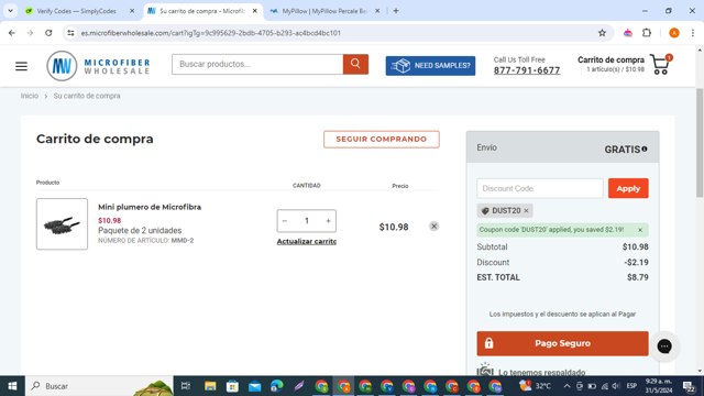 Microfiber Wholesale checkout page showing Microfiber Wholesale discount code box | Screenshot taken by SimplyCodes community member on May 31, 2024