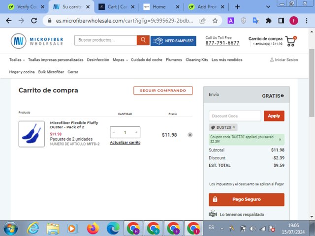 Microfiber Wholesale checkout page showing Microfiber Wholesale discount code box | Screenshot taken by SimplyCodes community member on Jul 15, 2024