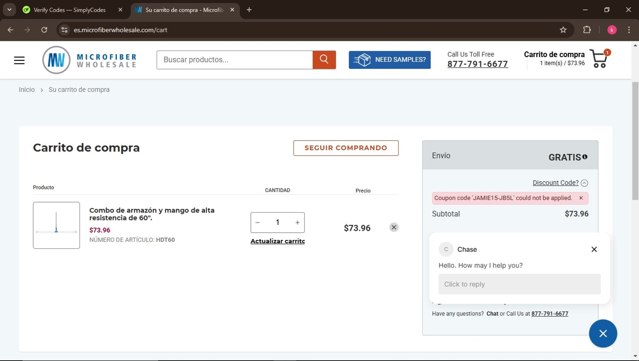 Microfiber Wholesale checkout page showing Microfiber Wholesale discount code box | Screenshot taken by SimplyCodes community member on Jan 13, 2025