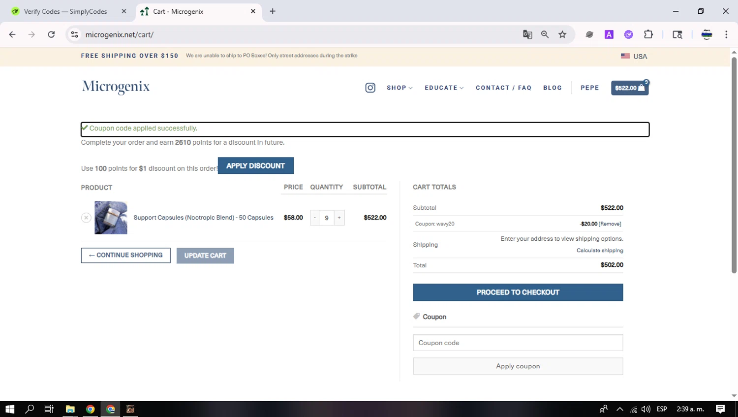 Microgenix coupon code screenshot showing code WAVY20 applied at Microgenix checkout page. Uploaded by SimplyCodes community member Heinsenberg on Jun 14, 2025