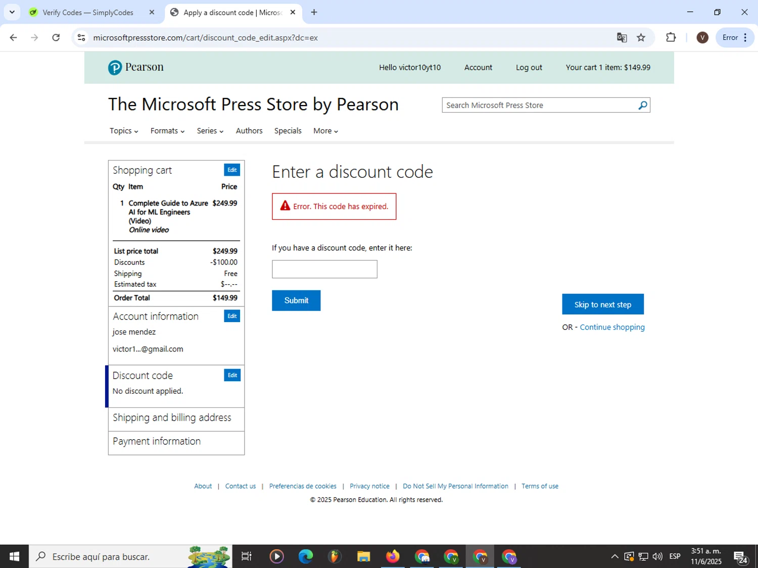 Microsoft Store promo code screenshot showing code NEWCERT2020 applied at Microsoft Store checkout page. Uploaded by SimplyCodes community member CashLion3448 on Jun 11, 2025