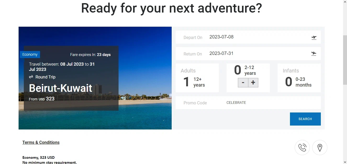 Middle East Airlines checkout page showing Middle East Airlines discount code box | Screenshot taken by SimplyCodes community member on Jul 7, 2023